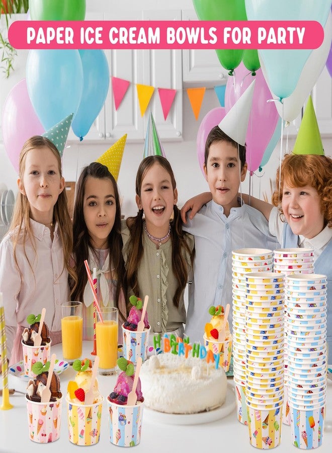 Ninehaoou مجموعة ناينهاو 300 كوب آيس كريم سعة 6 أونصات مع ملاعق، أوعية حلويات للاستخدام مرة واحدة، أوعية آيس كريم ملونة للأطعمة الساخنة أو الباردة، حاويات صنداي، لوازم حفلات للزبادي المثلج والحساء - Image 4